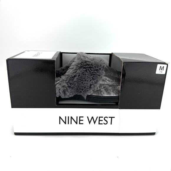 Nine West Excalibur Women Gray Mule/Clog Slipper Sz 7-8 Velvet Faux Fur Trim New - Picture 2 of 5